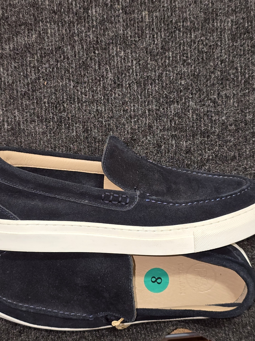 PS Poelman Men Navy Blue Suede Slip On Loafers Moc Toe Shoes NWOB Size 8